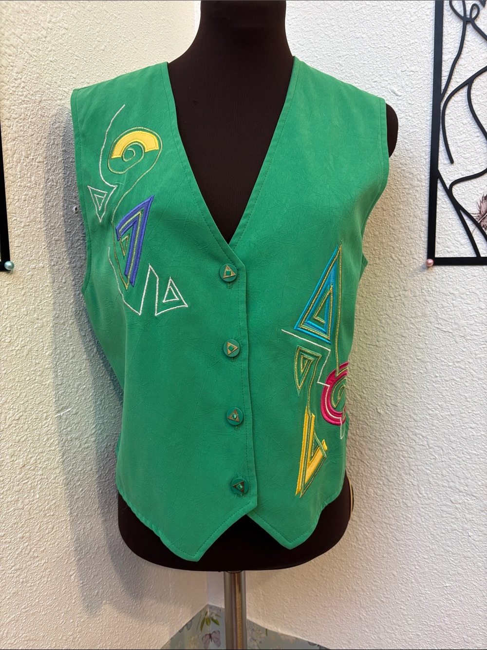 Vintage 1980’s City Girl Sport green multicolor vest and midi skirt. Size XS.
